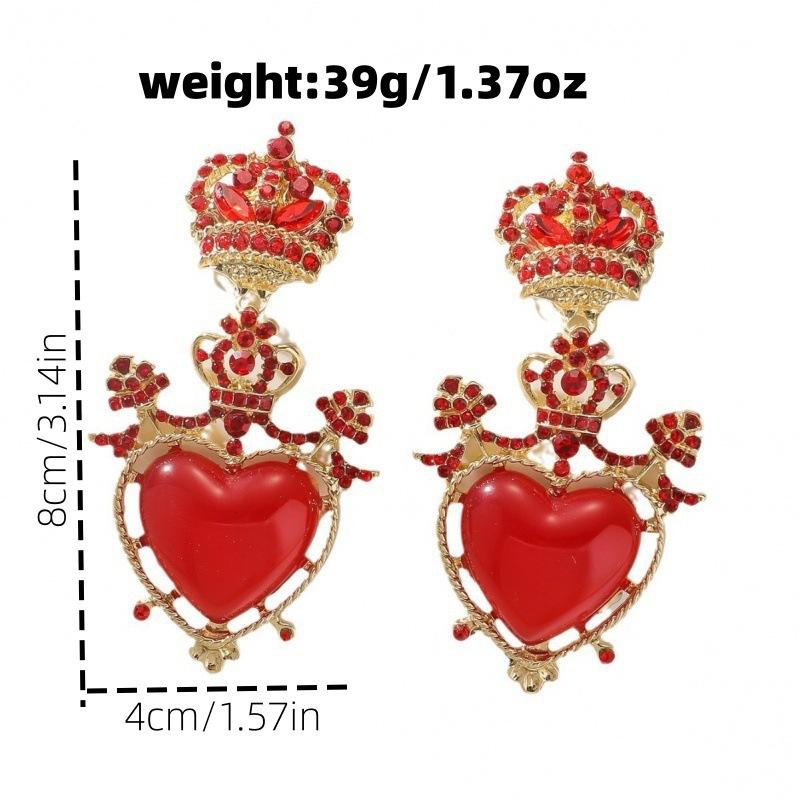 Vintage Long Earrings Medieval Vintage Red Love Inlaid Gemstone Rhinestone Stud Earrings Accessories
