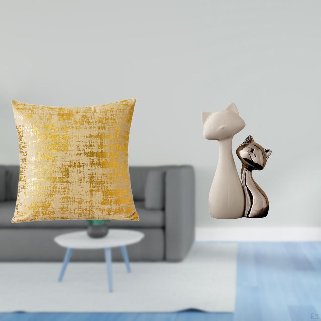 Elegant Home Cushion Cover And Ceramic Cat Figurine Set for Living Room Office Dorm Car Fireplace
