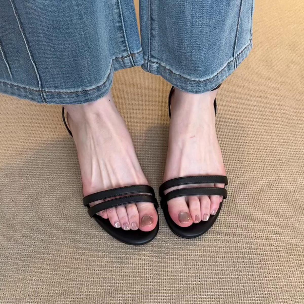 

Нишевое издание~ Босоножки с открытым носком Fairy Wind из французской мягкой кожи, простые, на низком каблуке, универсальные, для работы, римские туфли 40 чёрный