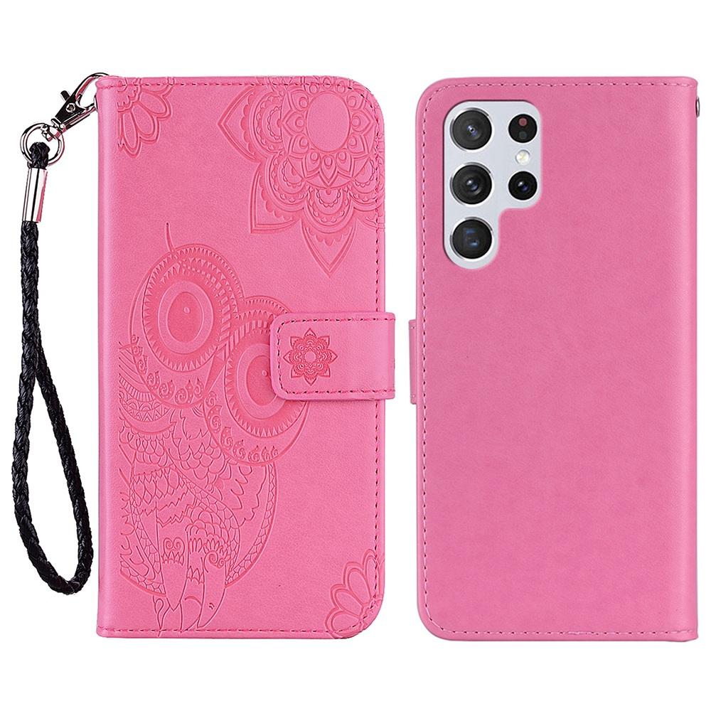 For Samsung Galaxy S25 Ultra Case Owl Flower Imprinted Leather Cover Wallet with Strap