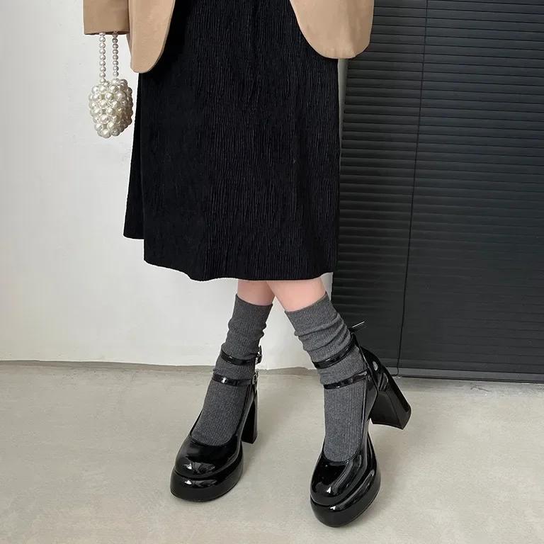 Fashion Designer Platform Women Mary Jane Shoes Fashion Elegant Double Buckle Thick Heel Shoes Ladies Dress Pumps High Heel Party Shoes