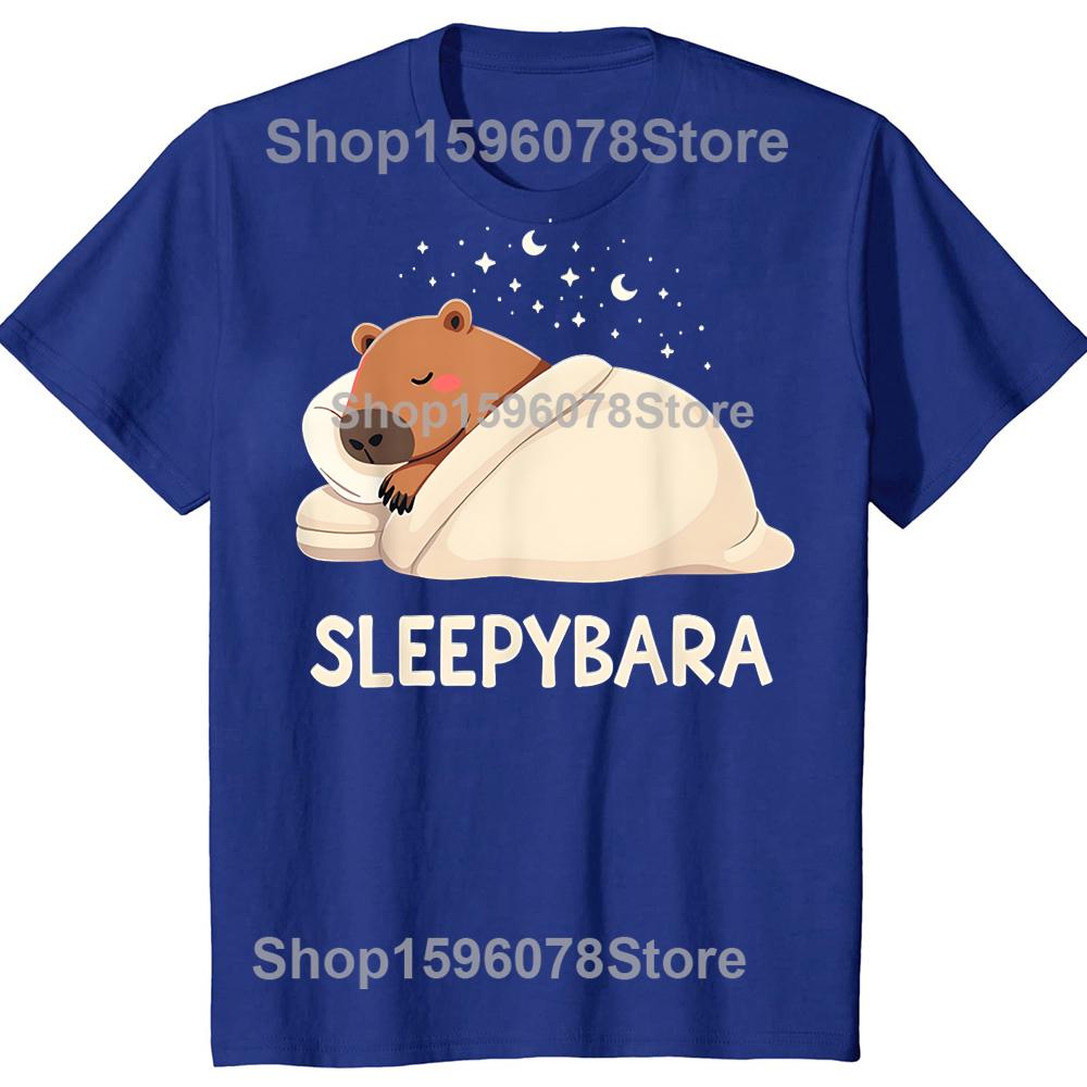 Capibara Durmiendo Sleepybara Camisetas Streetwear Manga Corta Regalos de Cumpleaños Ropa para Hombre Moda Casual Suelta Camiseta Oversize