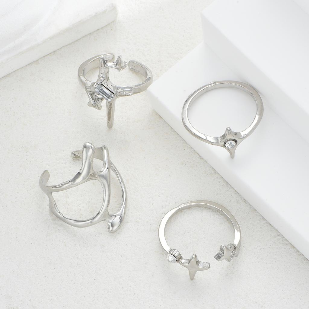 iF ME 6 Pcs Irregular Zircon Star Ring Set Fashion Women Jewelry For Daily Wear Party Wedding Birthday Christmas Gift
