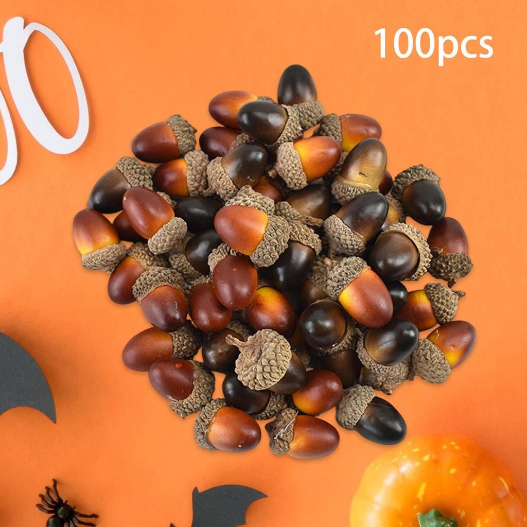 100x Artificial Acorns Simulation Fruit Props with Acorn Cap Realistic Nut Ornament Fake for Home Wedding Seasonal