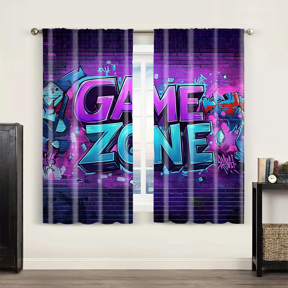 2pc, Window Treatment Curtains Lively Game Night Versatile Durable Polyester,Without Electricity Birthday Party Perfect for