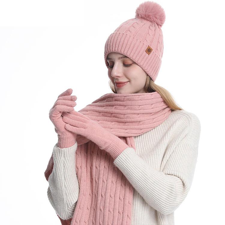 High Quality Winter Knitted Warm Set Custom Logo  Winter Gifts for Men and Women Scarf Beanie Hat and Gloves