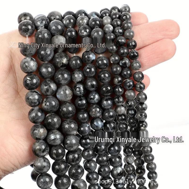 Natürliche schwarze Labradorit- und graue Mondsteinperlen – Schwarzer Funkelstein-Accessoires für DIY-Projekte.