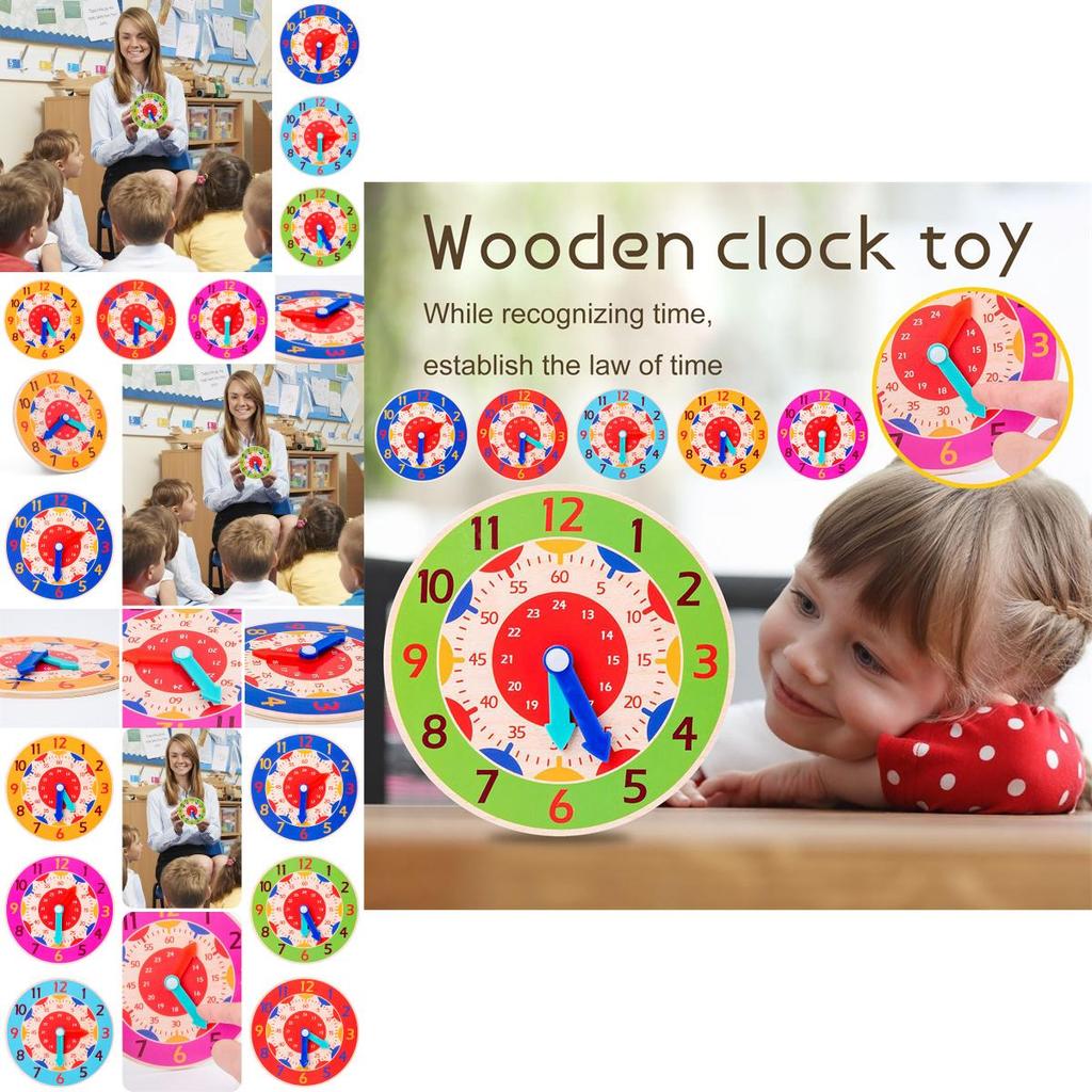 Wooden Clock For Kids Learn Time And Math With Colorful Model