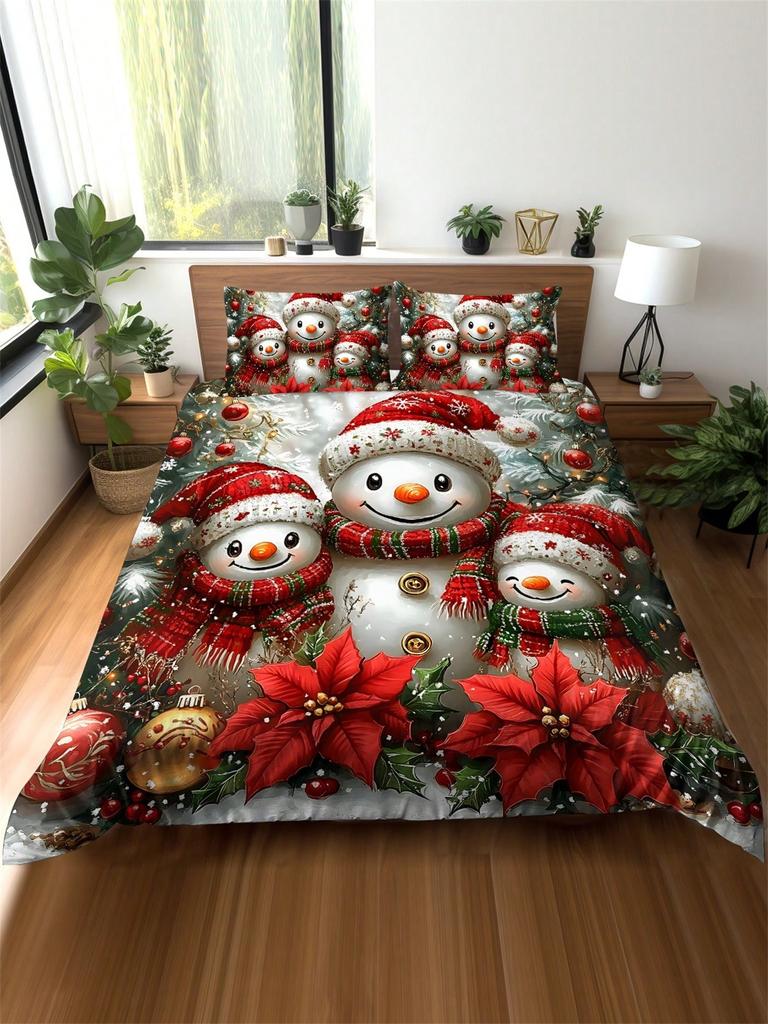 2/3pcs Christmas Tree, Gift Box, Snowflake, Deer, Santa Clause Digital Printing Brushed Duvet Cover Set, Soft & Comfortable