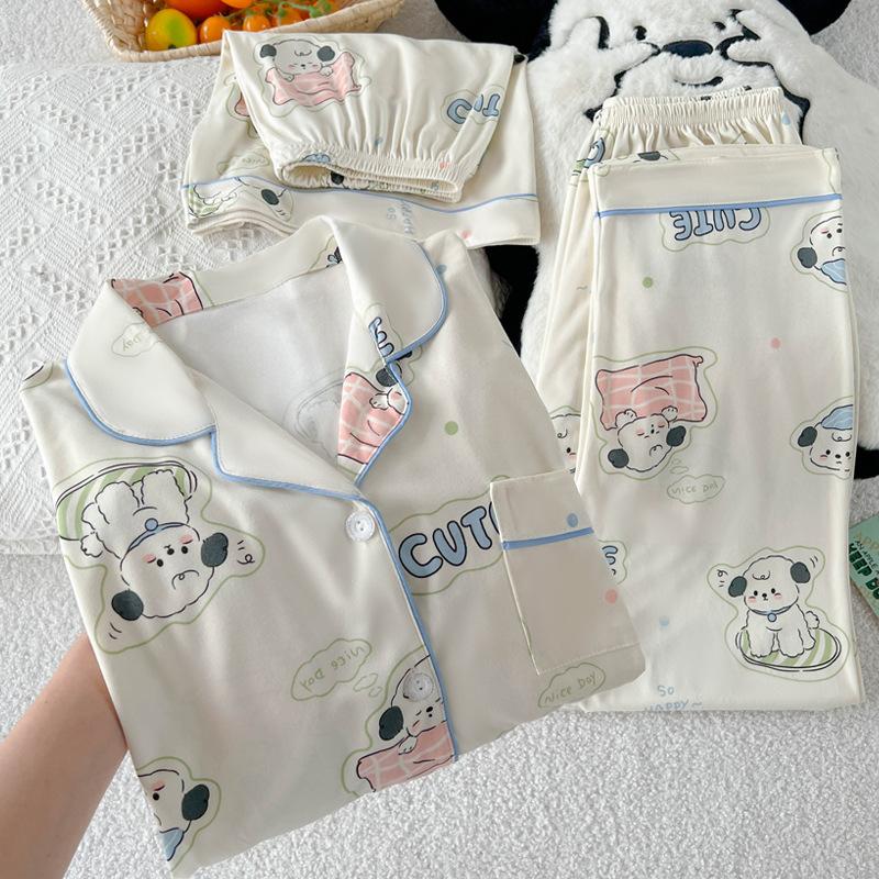 

Mengqu Щенок Повседневная Милая Летняя Пижама с Коротким Рукавом Женская Высокая Ценность Домашняя Одежда из Трех Предметов M