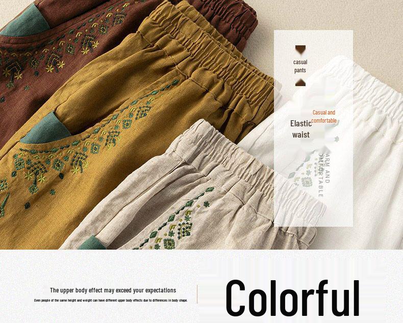 Women's Retro Embroidered Cotton-Linen Carrot Pants: 2024 Loose Harem Style for Spring, Summer, and Autumn