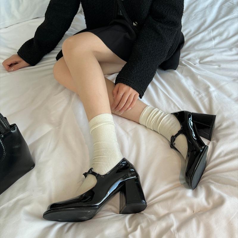 Patent Leather Shallow Soft Sole Bow Dress Shoes for Women High Heeled Mary Jane Single Shoes Ladies Ballet Shoes Lolita Pumps