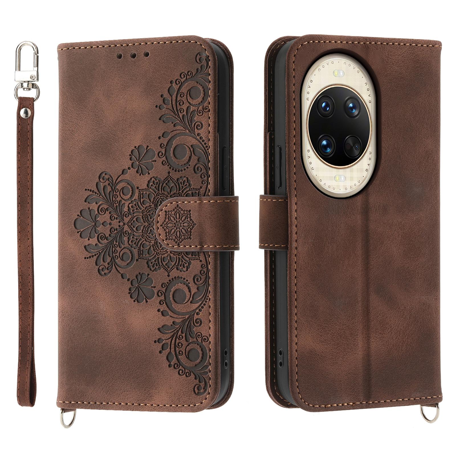 

Чехол для Huawei nova 14 Ultra 5G с цветочным узором, кошелек из ПУ кожи, чехол для телефона со шнурком Brown
