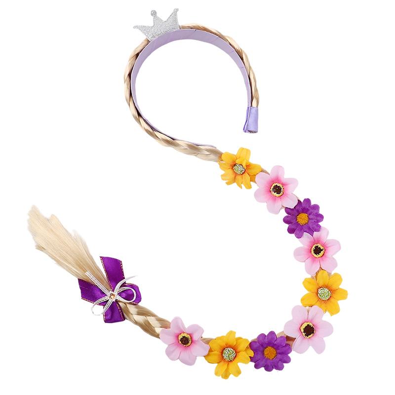 

Princess Girls Flowers Headband Fairy Dress Up Weaving Long Braid Wig Headband Kids Unicorn Birthday Party Cosplay Head Wear