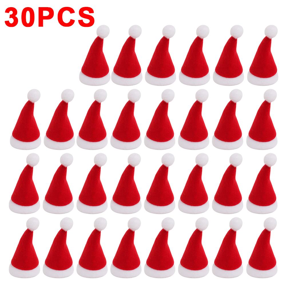 30/1Pcs Mini Santa Hats Christmas Wine Bottle Covers Lollipop Candy Hat Xmas Kids Gifts Navidad Party Table Dinner Decorations