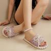 Lovely Slippers Female Slides Flat Low Heels Warm Shoes Woman Leopard Fur String Bead Butterfly Knot Winter Shoes Plus Size