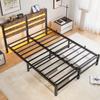 140x190 Bed Frame with LED Lighting and USB Charging Station, Metal Bed Frame Without Mattress, with Storage Under the Bed