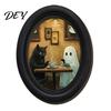 Decorative Wall Ornaments for Living Room Halloween Gothic Oval Wooden Hanging Plaque, Vintage Framed Black Cat Little Niche Aesthetic Decor