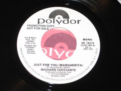 7inch Record RICCARDO COCCIANTE - Just For You (Margherita)  PD14519PROMO Polydor 1979 US Pop Used