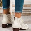 Moda 2025 Lato Botki Buty Kobiety Średni Obcas Sandały Boczny Zamek Botki Wycięcia Oddychające Mujer Zapatos