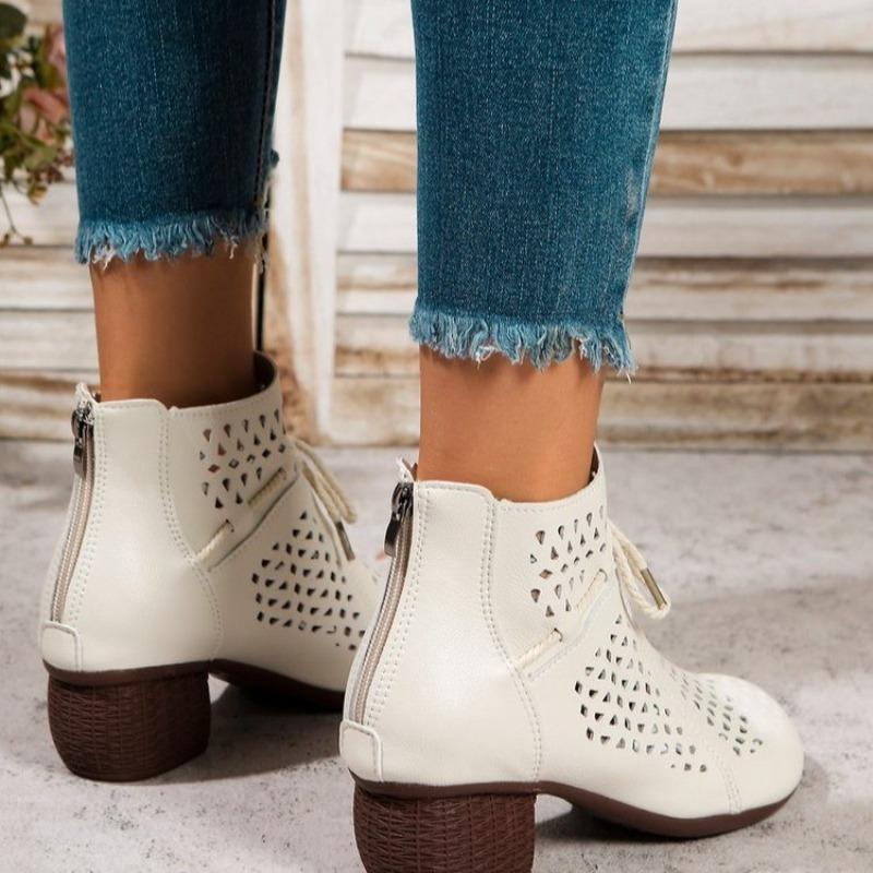 Moda 2025 Lato Botki Buty Kobiety Średni Obcas Sandały Boczny Zamek Botki Wycięcia Oddychające Mujer Zapatos