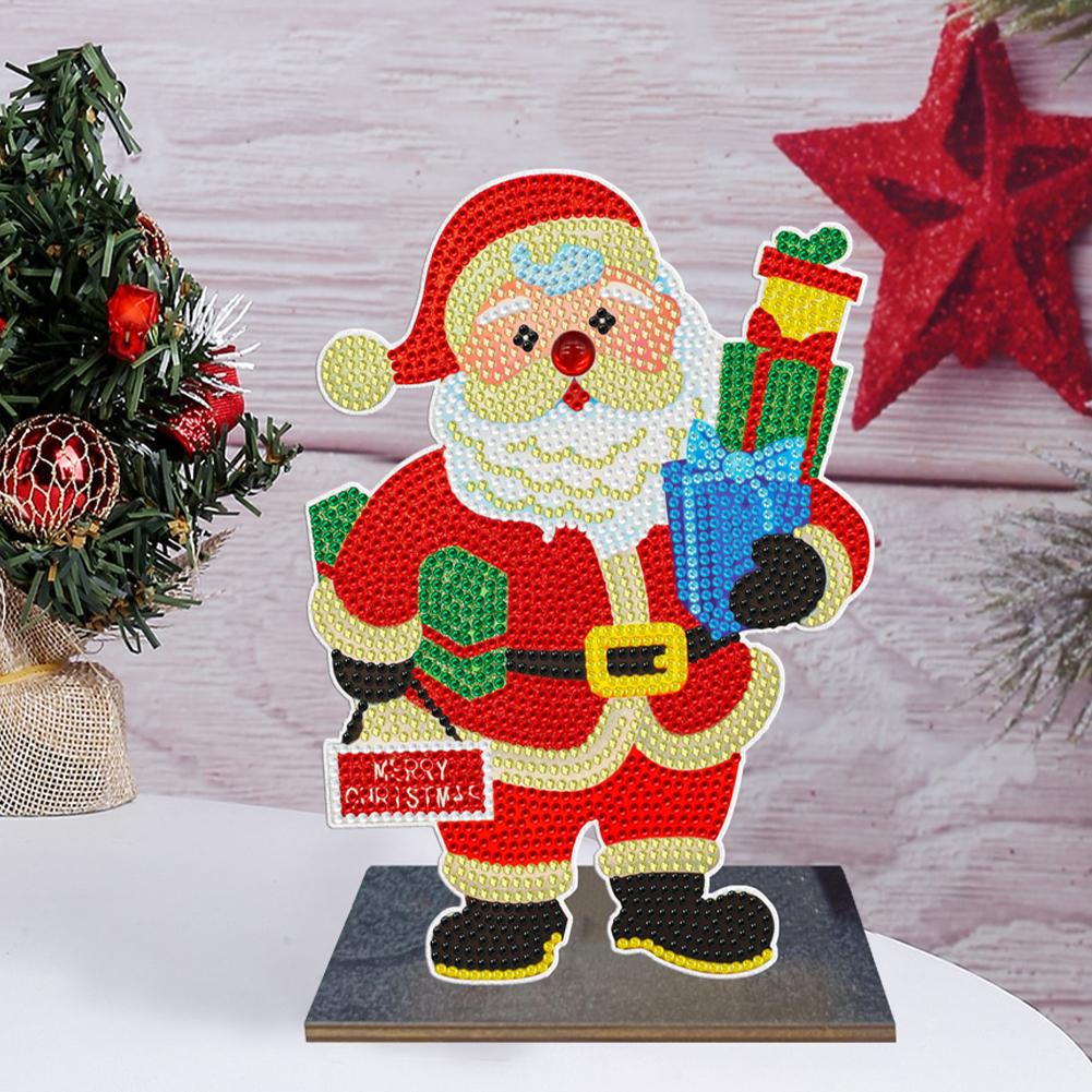 2D/Flat Wooden Christmas DIY Diamond Painting Tabletop Ornaments Kit Diamond Painting Desktop Decorations for Adults Beginner