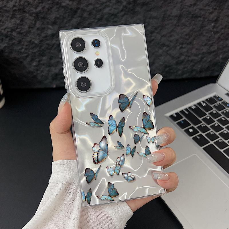 Butterfly Pattern Feather Sparkling Phone Case For Samsung S25 Ultra S24 FE S23 A56 A36 A16 A55 TPU Soft Edge Slim Shockproof Hard PC Bumper Cover