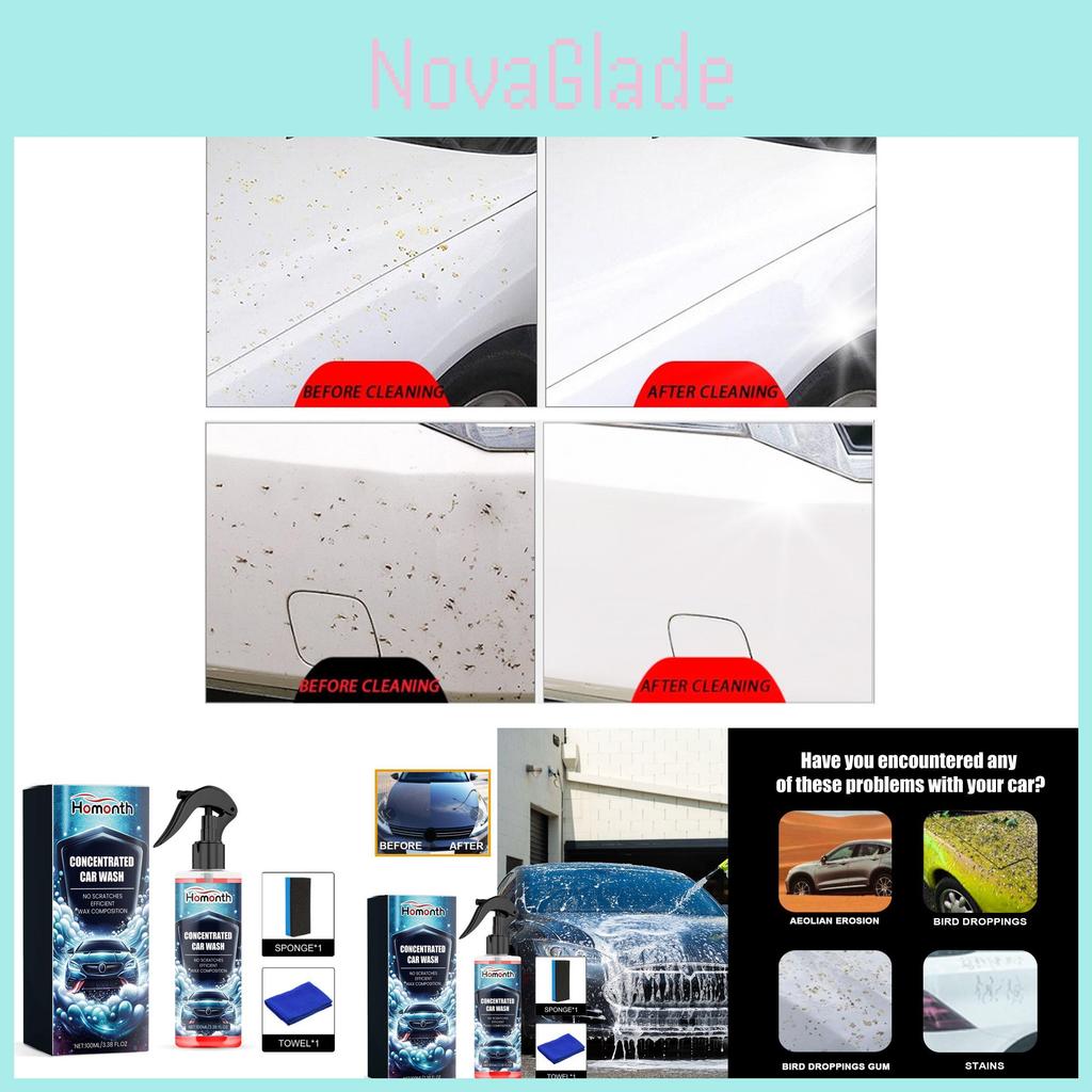 Homonth Autoreiniger für Außen Premium Qualität Auffrischer Fleckenentferner Pflegelösung 100ml Mit Schwamm und Tuch