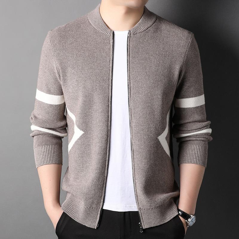 

Весенний мужской кардиган с длинным рукавом, вязаный, для мужчин среднего и молодого возраста, модный, с бейсбольным воротником, на молнии, вязаная куртка для мальчика 3XL