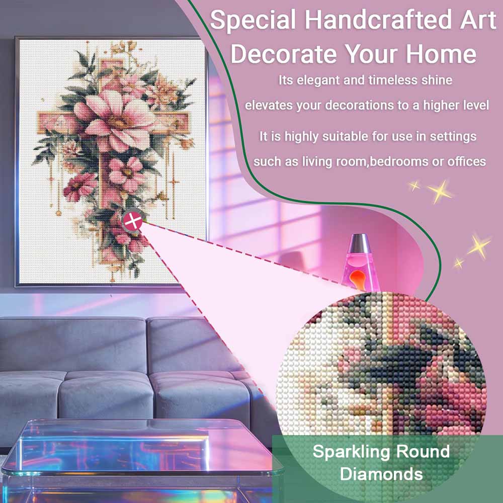 Diamond painting cross flower art DIY 5D home room decoration kit