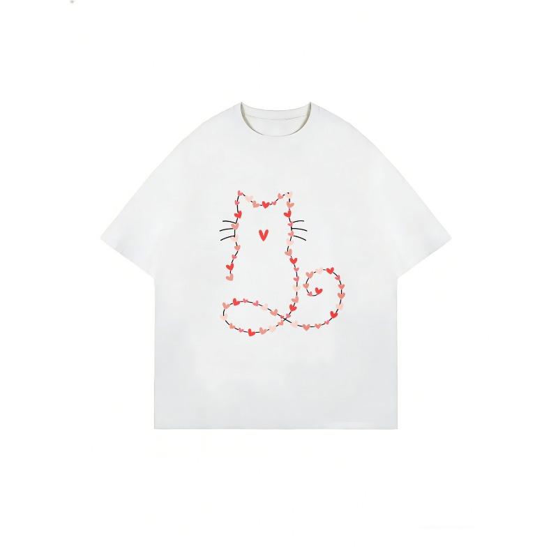 Oversized T Shirt Dress Black Cat Heart Pattern Casual Wear For Women