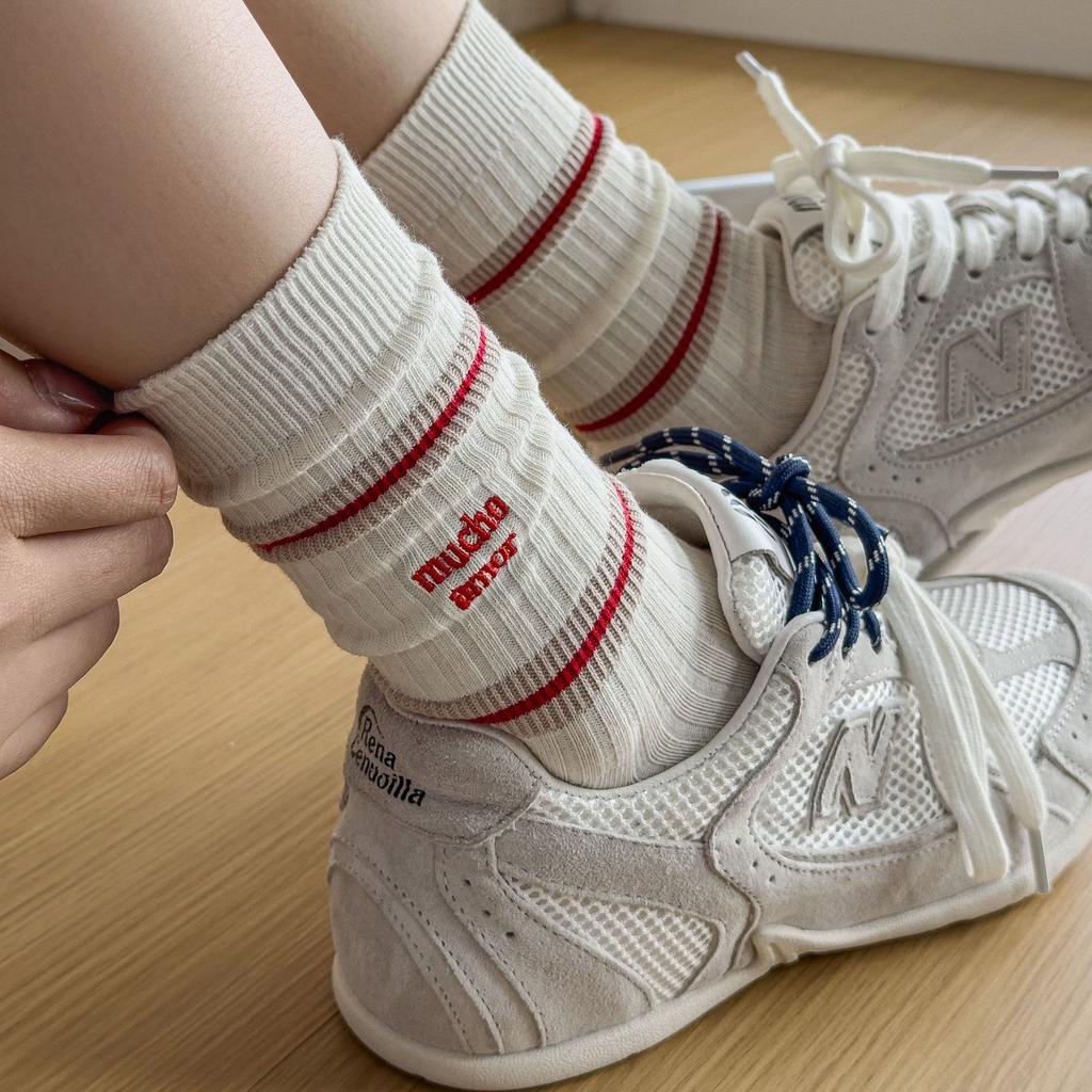 Recently, Chao Loves To Wear It! Tb College Style Pile Socks Ab Puppy English Embroidery Style Cotton Socks For Women