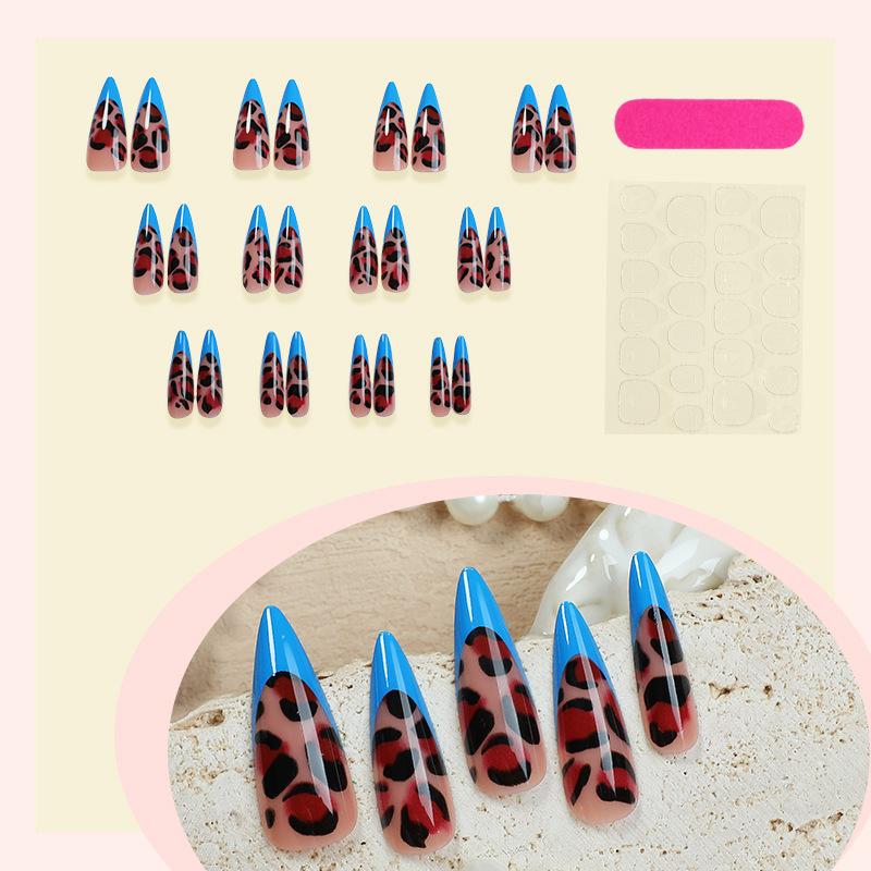Foreign trade is specially provided for the new long-pointed wearing nail French leopard print retro style fashion nail patch 24 pieces