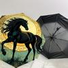 Black Horse Elegance: Luxury Umbrella with Intricate Floral Design   Auto Open/Close, Outdoor Protection, Travel Accessory, Lightweight & Durable 104