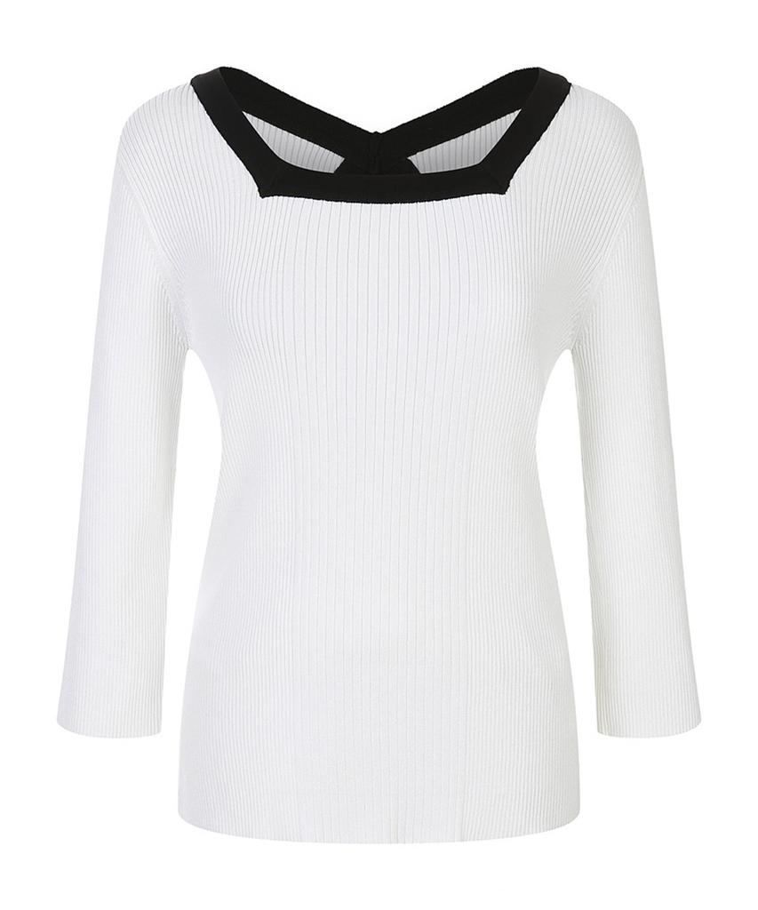 MESENSE Contrast Square Neck Back Ribbon Pullover_Mb53Knmd08Z