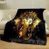 Golden Elephant Head On Black BackgroundFlannel Blanket for Bedroom, Living Room, Sofa, and Nap