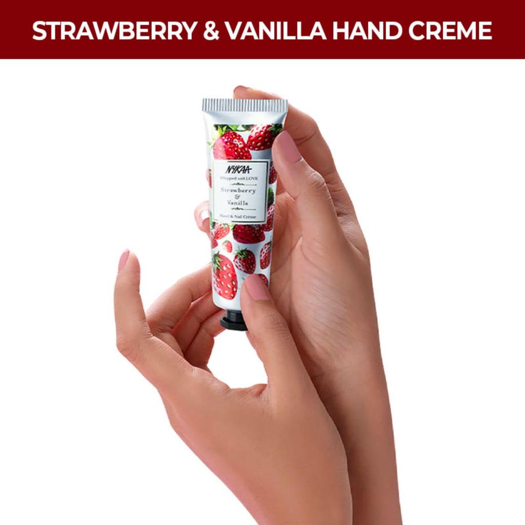 Nykaa Naturals Erdbeer & Vanille Hand- & Nagelcreme, 30 ml| Mit Avocado, Mandelöl, Jojobaöl & Hyaluronsäure| Spendet Feuchtigkeit & Nährt die Haut|