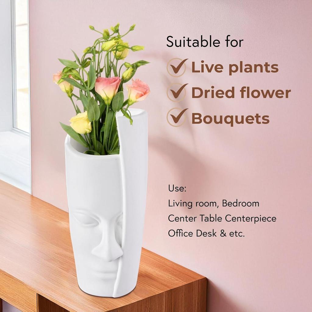 2 Pcs Poly Fiber 12 Inch Aesthetic Flower Vase Long for Living Room and Center Table Bedroom | White Vase for Home Decoration