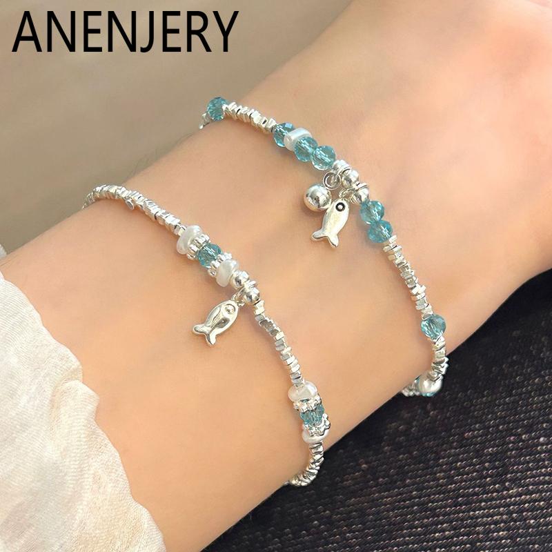 

ANENJERY Sliver Color Blue Stone Fish Pendant Bracelet for Women Simple New Trend Hot Luxury Design Jewelry Gifts Wholesale білий