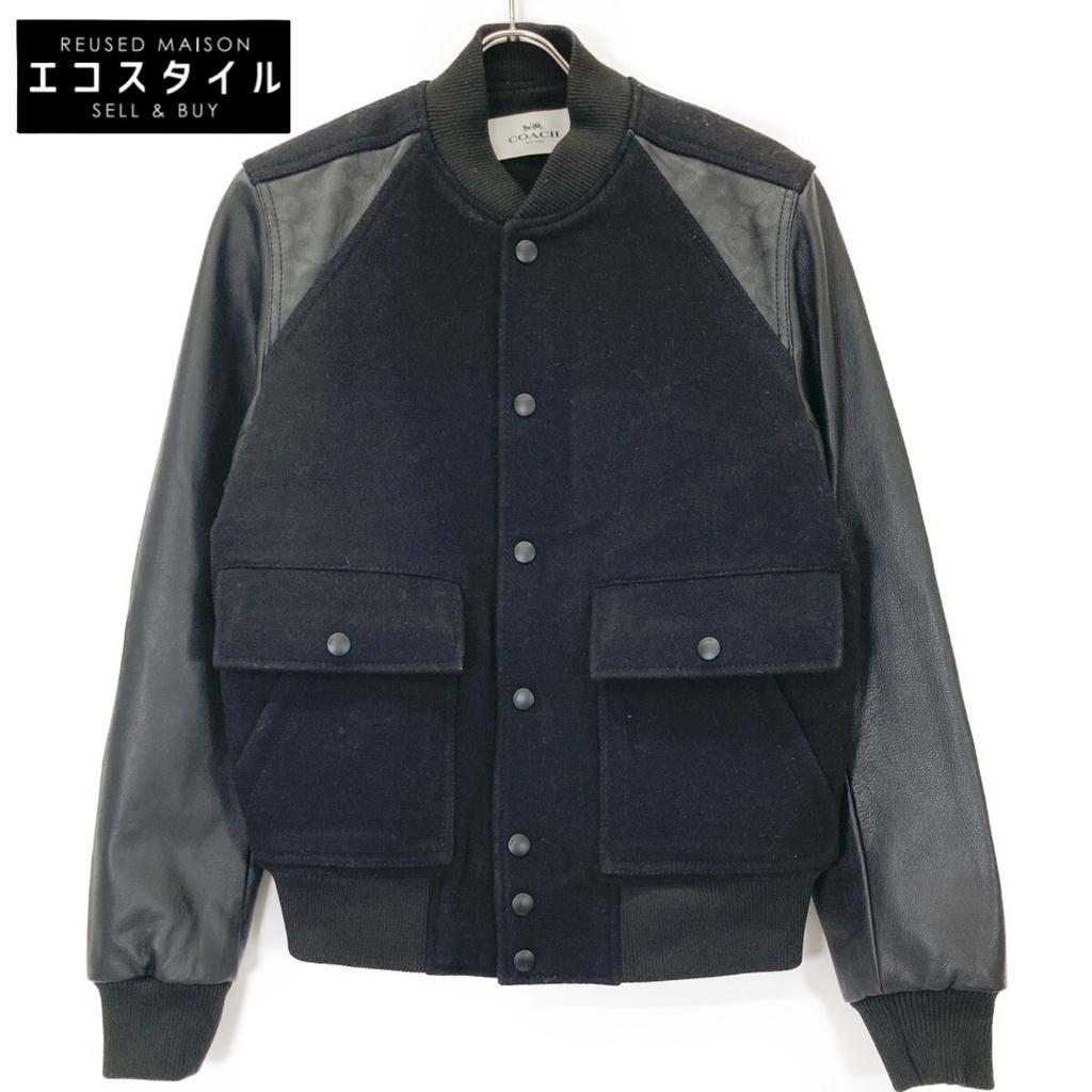 COACH F78473 Black Wool x Leather Signature Blouson Jacket Jacket XS blackUsed