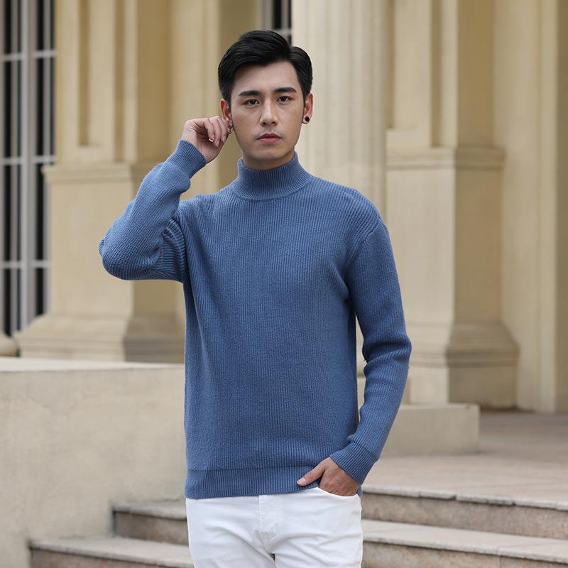 Semi-tall Collar Men's Sweater Thickened Warm Slim Bottoming Knit Sweater Long-sleeved Inner Sweater Autumn and Winter Business