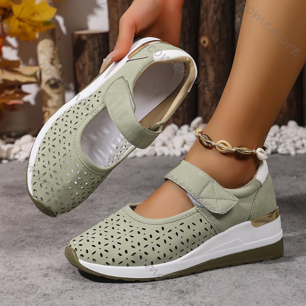 Fashion Comemore Summer New Lightweight Hollowing Sneakers for Women Casual Breathable Wedges Middle Heel Sports Single Vulcanize Shoes