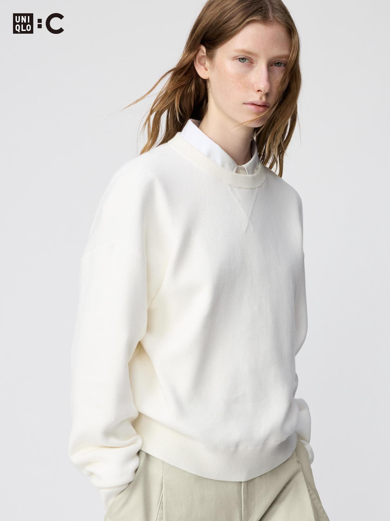Uniqlo Япония Гладкий хлопковый свитер с круглым вырезом 01 OFF WHITES 6480₽