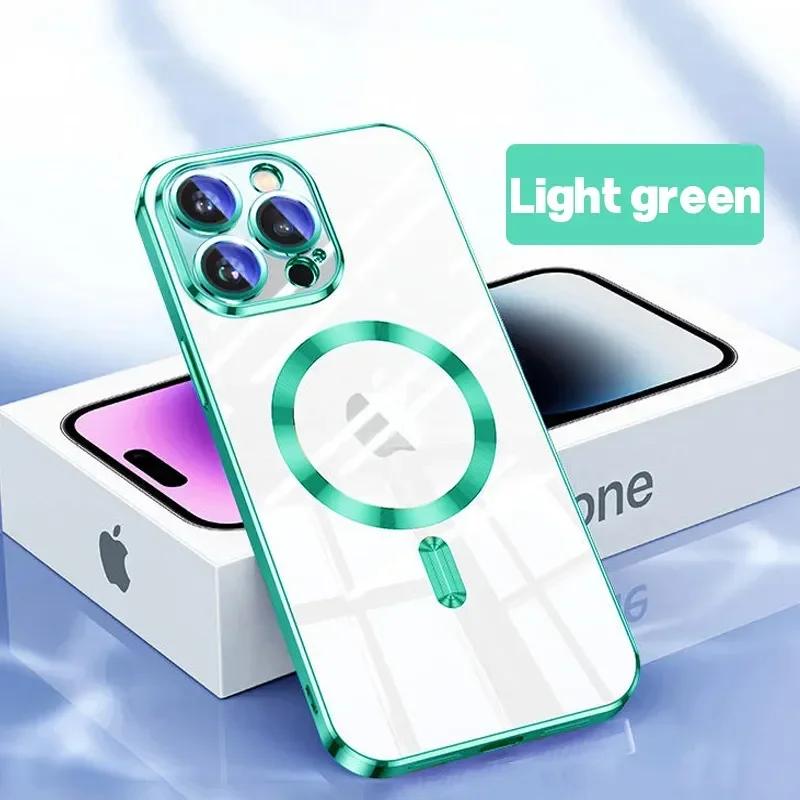

Роскошный чехол для телефона Magsafe с беспроводной зарядкой для iPhone 15 14 11 12 13 Pro Max Plus, прозрачный магнитный гальванический чехол-бампер For iphone11Promax
