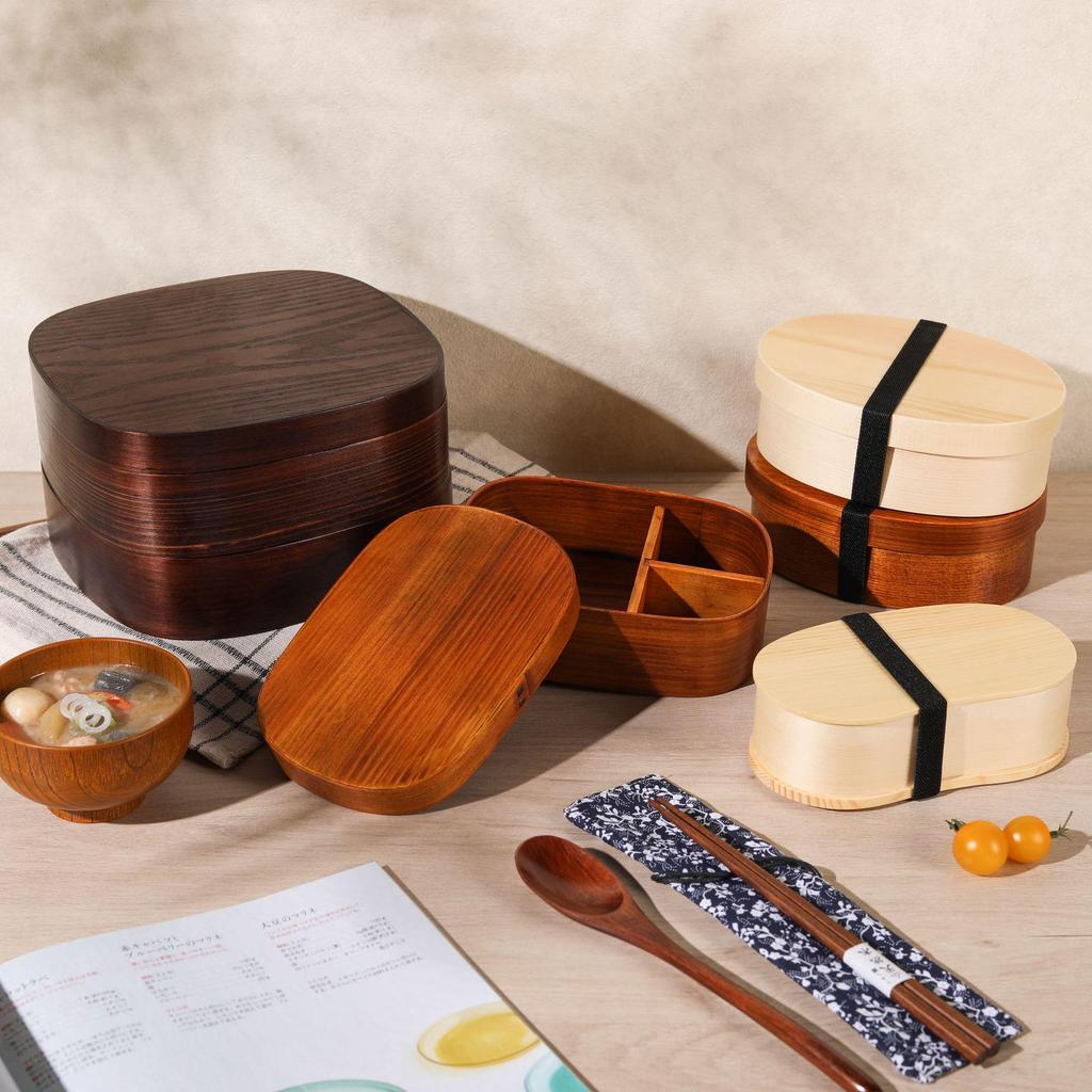YFJY Japanese-Style Multi-Layer Wooden Bento Box for Students and Outdoor Picnics