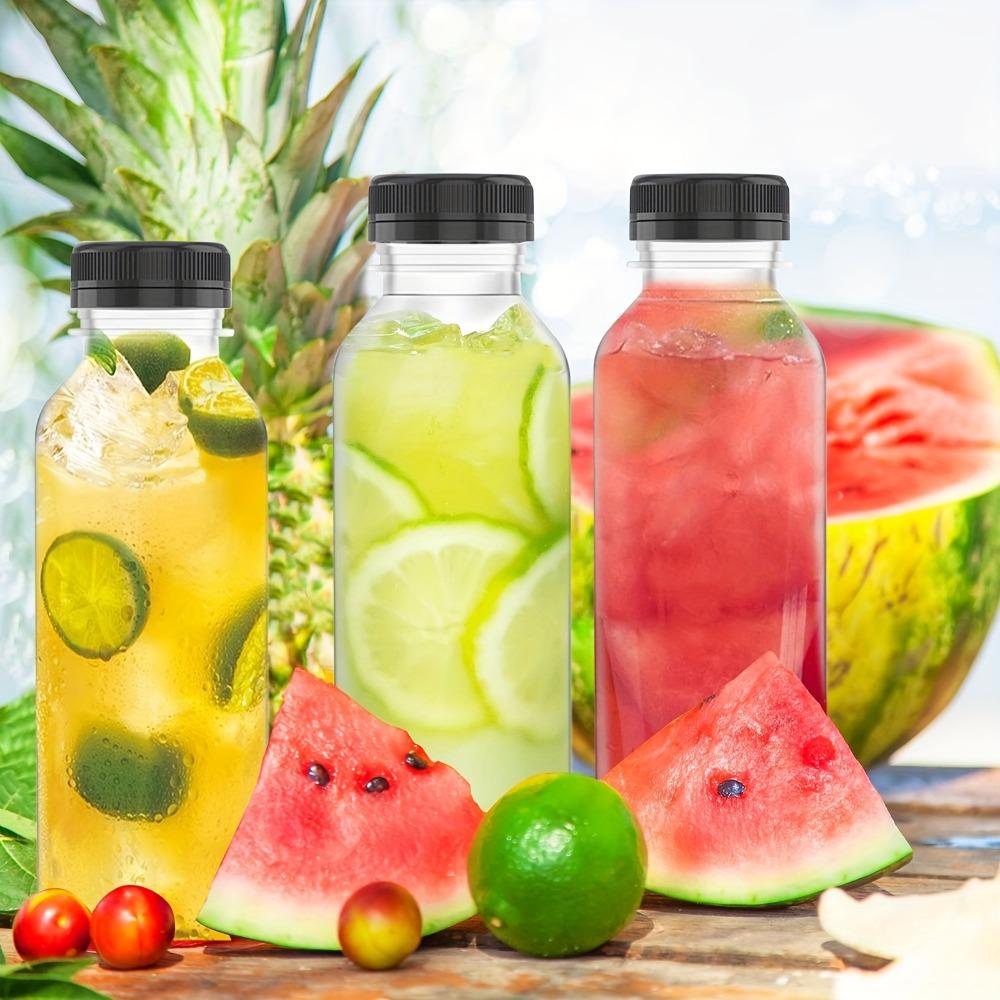 6pcs Reusable Transparent Plastic Juice Bottles with Lids, For Beverages, Smoothies, Milkshakes, Fridge Storage Containers