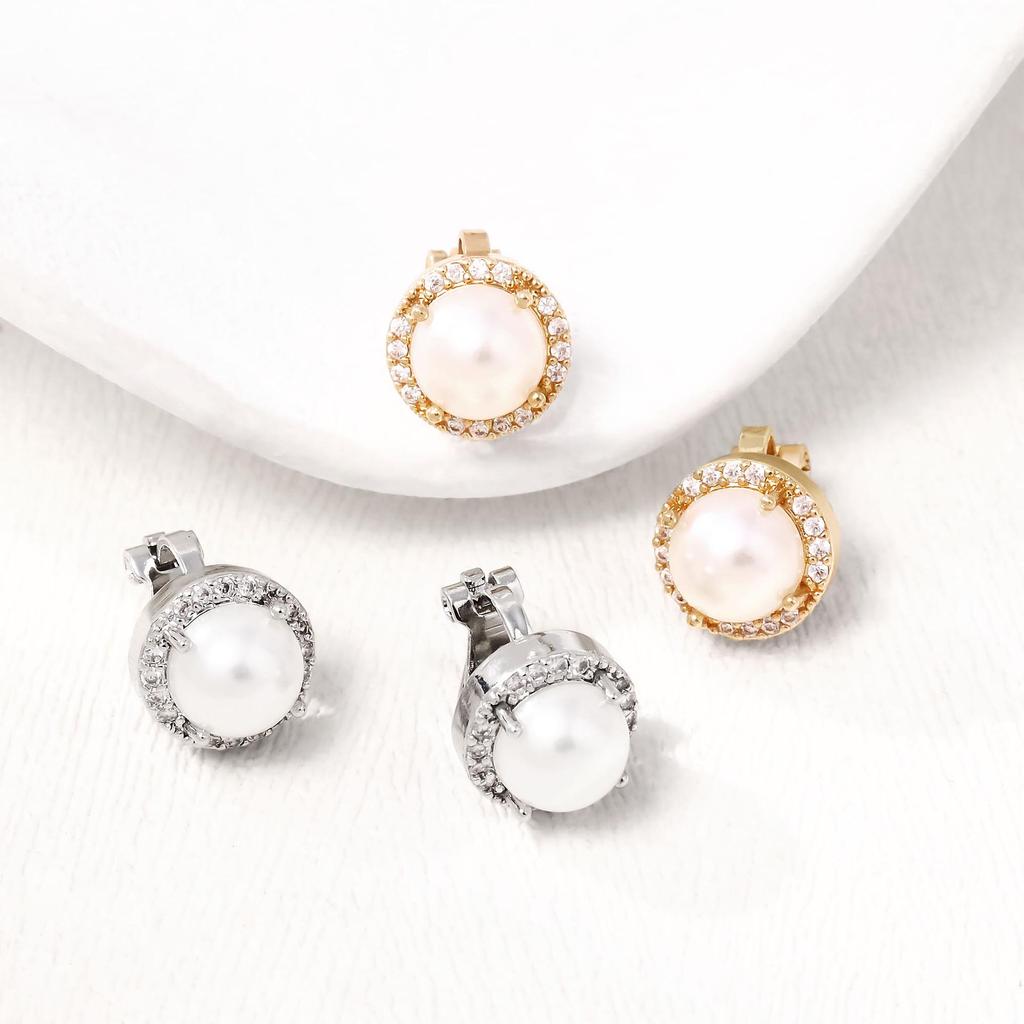European & American Fashion Copper Pearl Zircon Ear Clips: Non-Pierced, Versatile Style