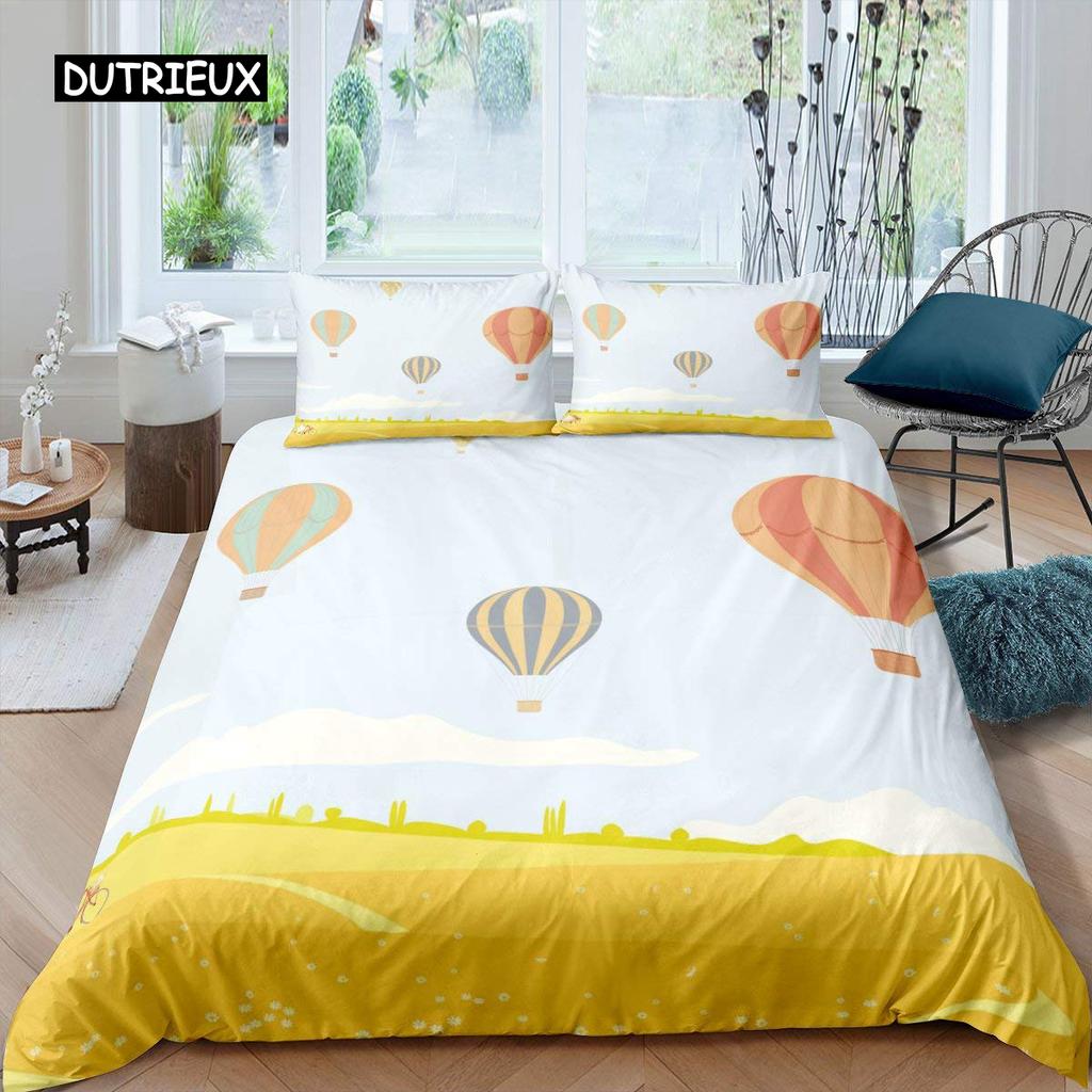 Zestaw poszwy na kołdrę z balonem na gorące powietrze Romantyczny zestaw pościeli z balonem Ekstremalne sporty Gry Poszwa na kołdrę Romantyczna podróż Poszwa na kołdrę Twin
