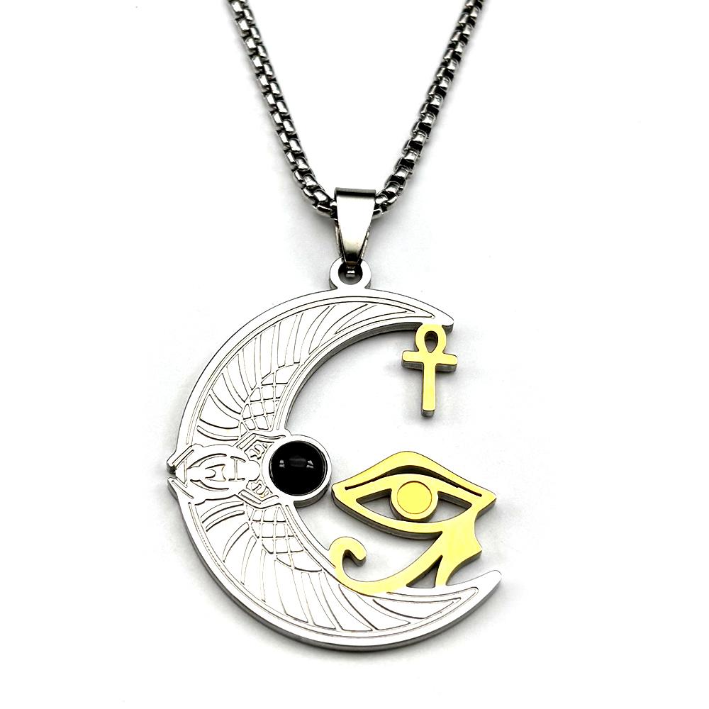 Ägyptische Göttin Isis Auge des Horus Ankh Kreuz Anhänger Halskette für Damen Herren Edelstahl Gold Silber Farbe Kette Schmuck