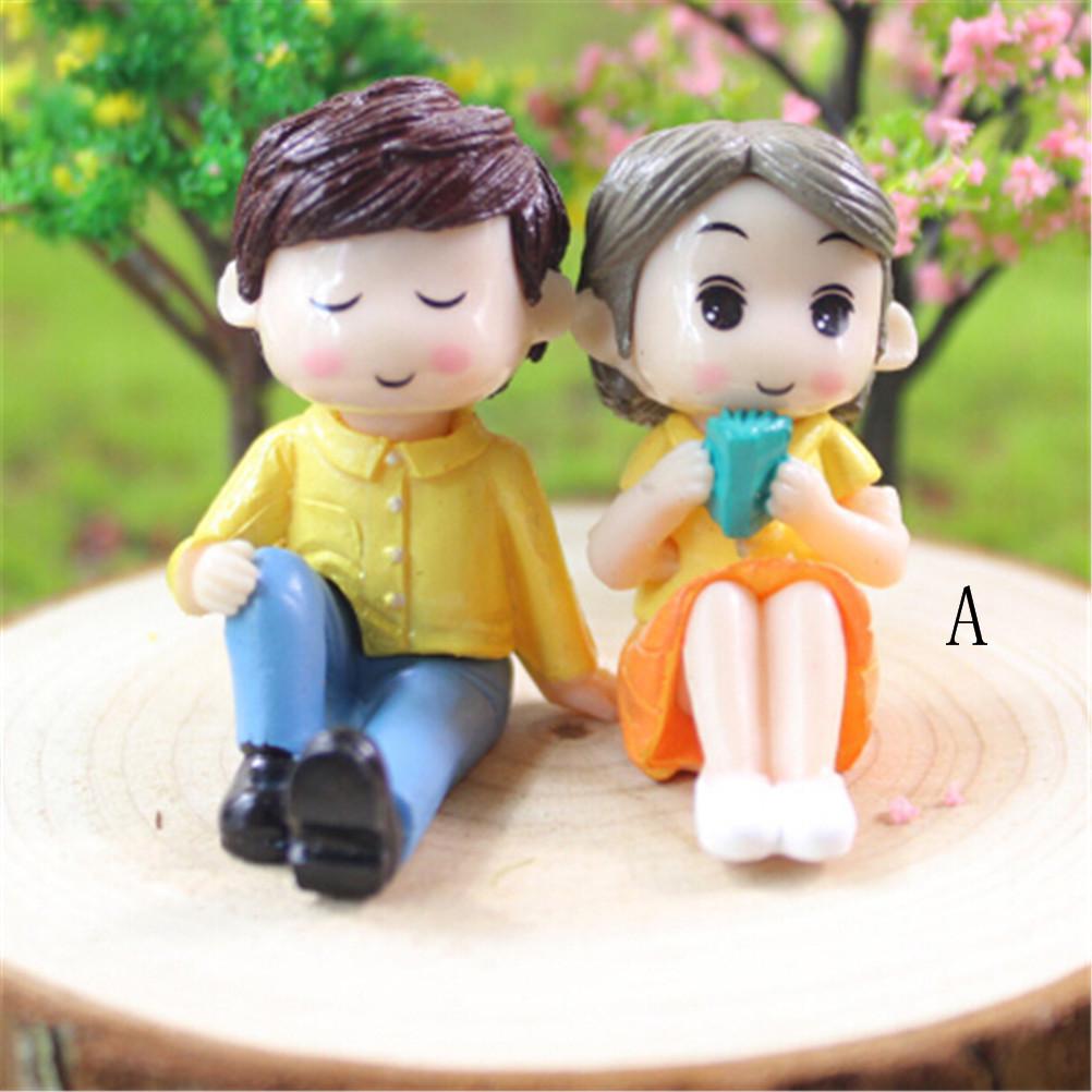2pcs/set Mini Stool Lovers Couple Animals House Tree Fairy Garden Miniatures DIY Micro Landscape Decor Terrarium Action Figures